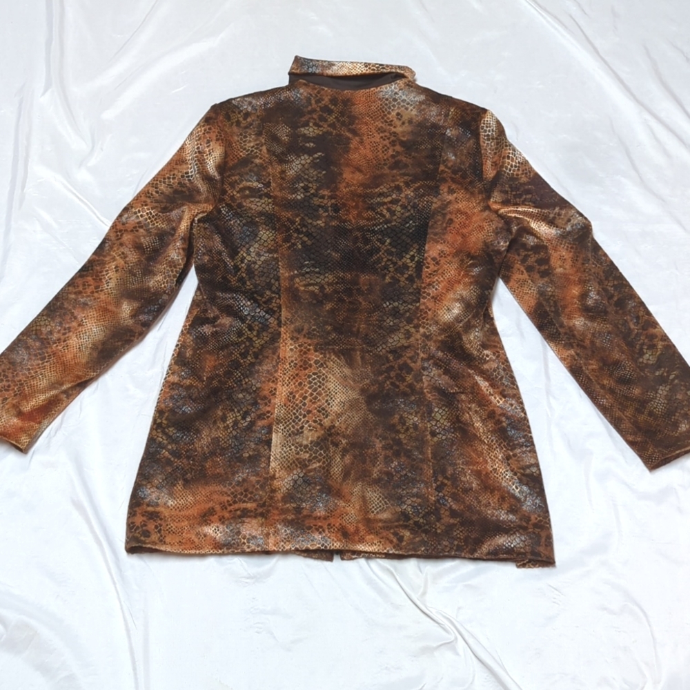 NueVa Reptile Snake Print Full Zip Long Line Lightweight Shimmer Jacket HAS HOLE - Picture 2 of 10